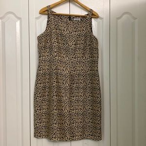 Robbie Bee silk sleeveless leopard print dress, black liner